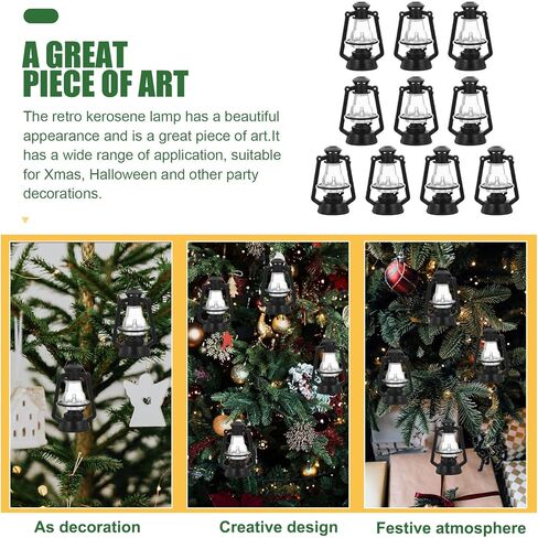 DOITOOL 10 Pcs Mini Lanterns 2.16 inch,Christmas Tree Ornaments Hanging Lantern,Vintage Lantern Christmas Decor-Black in Saudi Arabia