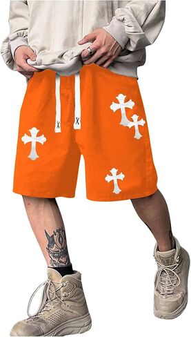 شورت Floerns الرجالي برباط الخصر وطباعة متقاطعة فضفاضة مناسبة للتمرين in Kuwait