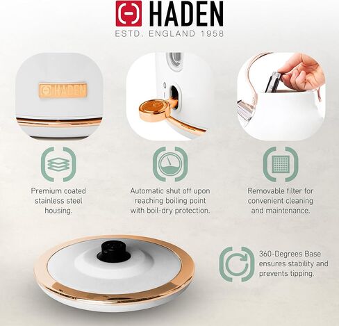 محمصة خبز Haden Heritage ذات شريحتين بفتحة واسعة مع غلاية كهربائية قديمة من الفولاذ المقاوم للصدأ سعة 1.7 لتر للمنزل والمطبخ وأجهزة الطبخ الصغيرة in Kuwait