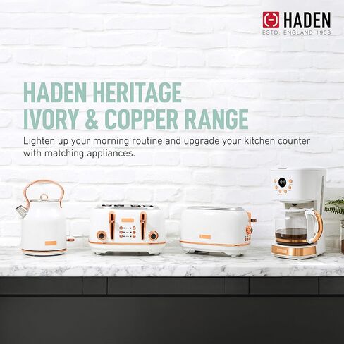 محمصة خبز Haden Heritage ذات شريحتين بفتحة واسعة مع غلاية كهربائية قديمة من الفولاذ المقاوم للصدأ سعة 1.7 لتر للمنزل والمطبخ وأجهزة الطبخ الصغيرة in Kuwait