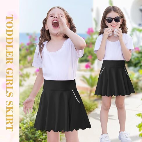 Toddler Girl Skirts with Shorts and Pockets Athletic Shorts Skirts for Girl A Line Scalloped Tennis Skater Skorts in Saudi Arabia
