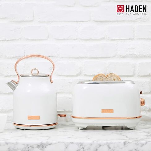 محمصة خبز Haden Heritage ذات شريحتين بفتحة واسعة مع غلاية كهربائية قديمة من الفولاذ المقاوم للصدأ سعة 1.7 لتر للمنزل والمطبخ وأجهزة الطبخ الصغيرة in Kuwait
