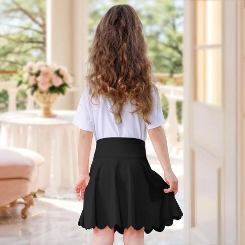 Toddler Girl Skirts with Shorts and Pockets Athletic Shorts Skirts for Girl A Line Scalloped Tennis Skater Skorts in Saudi Arabia