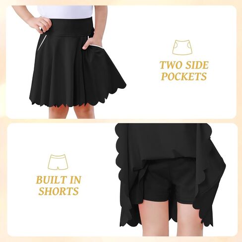Toddler Girl Skirts with Shorts and Pockets Athletic Shorts Skirts for Girl A Line Scalloped Tennis Skater Skorts in Saudi Arabia