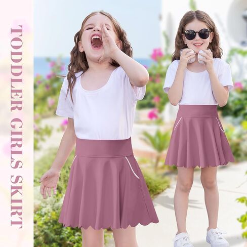 Toddler Girl Skirts with Shorts and Pockets Athletic Shorts Skirts for Girl A Line Scalloped Tennis Skater Skorts in Saudi Arabia