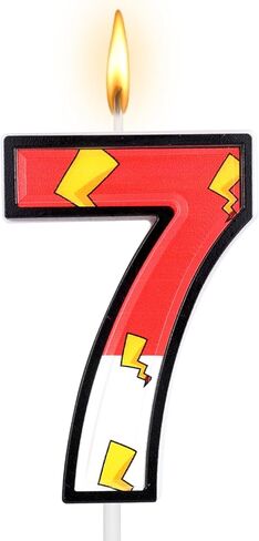 Red White Birthday Candle Cartoon Themed Number 6 Candle Lightning Cake Topper Birthday Decorations Party Supplies for Boys Girls in Kuwait