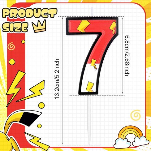 Red White Birthday Candle Cartoon Themed Number 6 Candle Lightning Cake Topper Birthday Decorations Party Supplies for Boys Girls in Kuwait