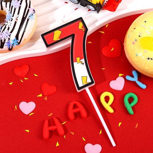 Red White Birthday Candle Cartoon Themed Number 6 Candle Lightning Cake Topper Birthday Decorations Party Supplies for Boys Girls in Kuwait