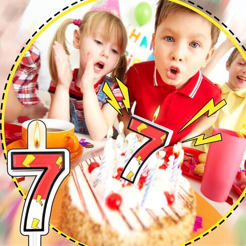 Red White Birthday Candle Cartoon Themed Number 6 Candle Lightning Cake Topper Birthday Decorations Party Supplies for Boys Girls in Kuwait