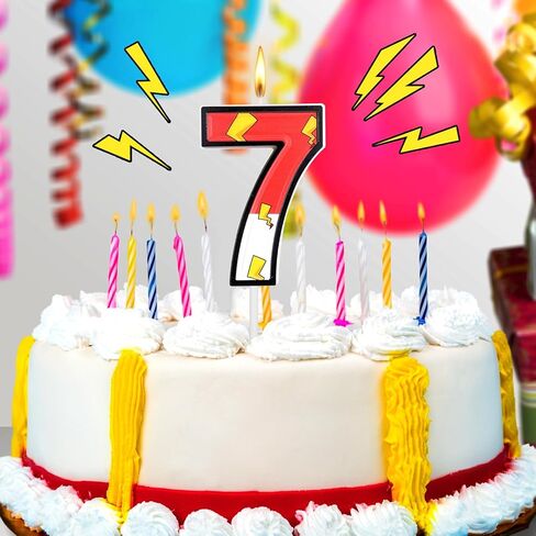 Red White Birthday Candle Cartoon Themed Number 6 Candle Lightning Cake Topper Birthday Decorations Party Supplies for Boys Girls in Kuwait
