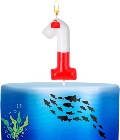 Mtlee Fishing Birthday Cake Topper Gone Fishing Cake Decorations for Fisherman Party Supplies Red Bobber Number Number For Mens ’Retirement Supplies (Number 1) in Kuwait