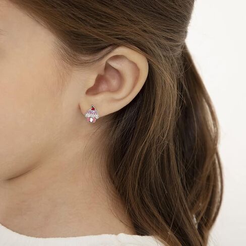 925 Sterling Silver Colorful Enamel & Cubic Zirconia Cupcake Screw Back Earrings for Girls - Kids Jewelry With CZ Stones - Perfect Toddler Hypoallergenic Earrings in Saudi Arabia