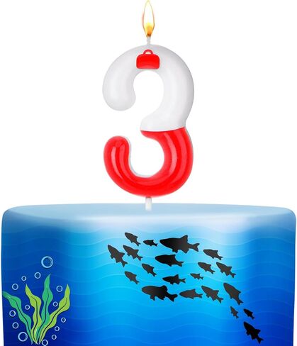 Mtlee Fishing Birthday Cake Topper Gone Fishing Cake Decorations for Fisherman Party Supplies Red White Bobber Birthday Number Candles for Mens' Retirement Party Supplies(Number 1) in Saudi Arabia