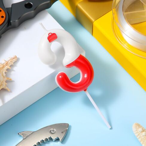 Mtlee Fishing Birthday Cake Topper Gone Fishing Cake Decorations for Fisherman Party Supplies Red White Bobber Birthday Number Candles for Mens' Retirement Party Supplies(Number 1) in Saudi Arabia