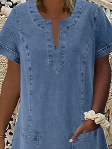 Chartou Women Denim Dress Short Sleeve Mini Jean Dress Jumper Babydoll Summer Shift Dress in Kuwait