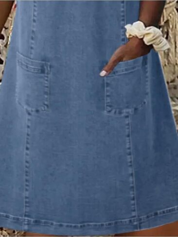 Chartou Women Denim Dress Short Sleeve Mini Jean Dress Jumper Babydoll Summer Shift Dress in Kuwait