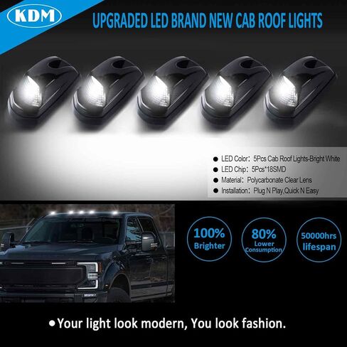 KDM Clear Lens Led Cab Roof Top Marker Lights assembly Fit for 2017-2024 Ford F250 F350 F450 F550 Super Duty,Mounted Running Clearance Bright White,5Pcs Pack in Saudi Arabia