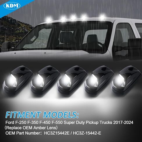 KDM Clear Lens Led Cab Roof Top Marker Lights assembly Fit for 2017-2024 Ford F250 F350 F450 F550 Super Duty,Mounted Running Clearance Bright White,5Pcs Pack in Saudi Arabia