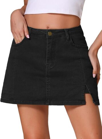جين سكورتس للسيدات عالي الخصر A-line Sidey Side Slit Mini DeniM تنورة مع السراويل القصيرة in Saudi Arabia