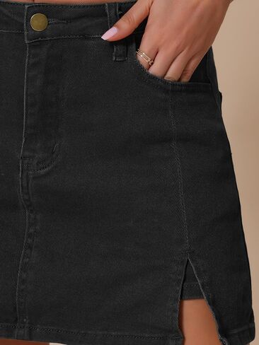 جين سكورتس للسيدات عالي الخصر A-line Sidey Side Slit Mini DeniM تنورة مع السراويل القصيرة in Saudi Arabia