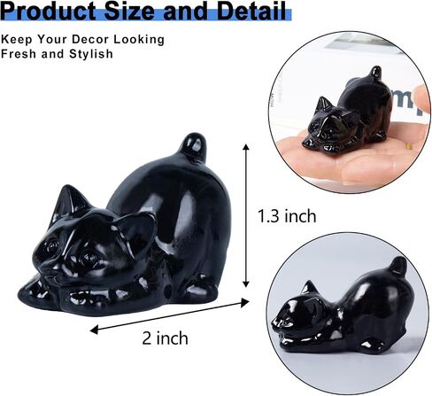 2 Inch Black Obsidian Cat Crystal Figurines, Kitten Statues for Kitten Lovers and Collectibles, Cat Decor Fingurines for Home Desk Office, Carved Healing Crystal Reiki Animal Gifts for Women in Saudi Arabia