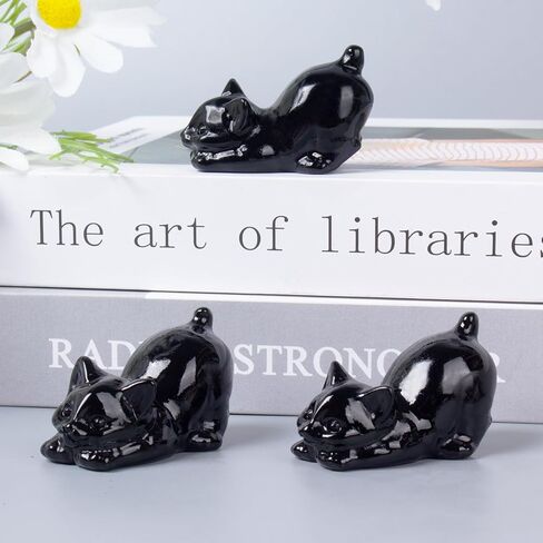 2 Inch Black Obsidian Cat Crystal Figurines, Kitten Statues for Kitten Lovers and Collectibles, Cat Decor Fingurines for Home Desk Office, Carved Healing Crystal Reiki Animal Gifts for Women in Saudi Arabia