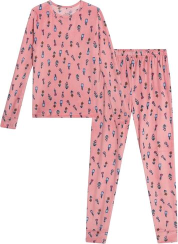مجموعة Pajama للفتيات Rene Rofe - قميص نوم طويل في Velor Long Sleeve و Pajama Pants - ملابس نوم مريحة للفتيات (4-12) in Saudi Arabia