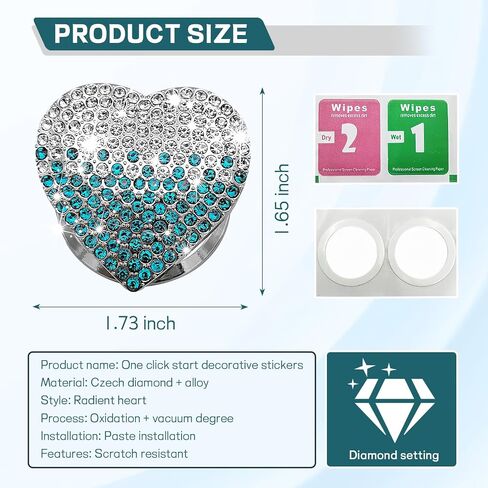 Bling Car Engine Start Button Cover, Cute Heart Shape Diamond Ignition Button Cover Sticker, Sparkly Rhinestone Push to Start Button Decoration Decal for Women Girls (Gradient Blue) in Saudi Arabia