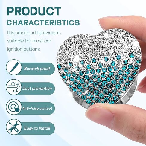 Bling Car Engine Start Button Cover, Cute Heart Shape Diamond Ignition Button Cover Sticker, Sparkly Rhinestone Push to Start Button Decoration Decal for Women Girls (Gradient Blue) in Saudi Arabia