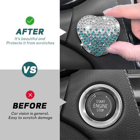 Bling Car Engine Start Button Cover, Cute Heart Shape Diamond Ignition Button Cover Sticker, Sparkly Rhinestone Push to Start Button Decoration Decal for Women Girls (Gradient Blue) in Saudi Arabia