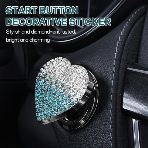 Bling Car Engine Start Button Cover, Cute Heart Shape Diamond Ignition Button Cover Sticker, Sparkly Rhinestone Push to Start Button Decoration Decal for Women Girls (Gradient Blue) in Saudi Arabia