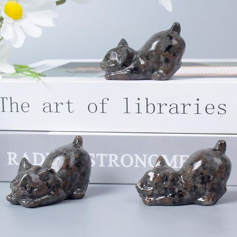 2 Inch Black Obsidian Cat Crystal Figurines, Kitten Statues for Kitten Lovers and Collectibles, Cat Decor Fingurines for Home Desk Office, Carved Healing Crystal Reiki Animal Gifts for Women in Saudi Arabia