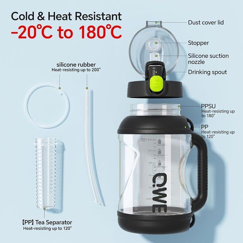 QWE Gym Water Bottle Large Capacity with Handle holder strap,high-capacity,67.6oz,Heat-resisting,Reusable,PPSU BPA Free,Double drinking with straw leak proof, for Travel, School, Outdoors (Pink) in Saudi Arabia