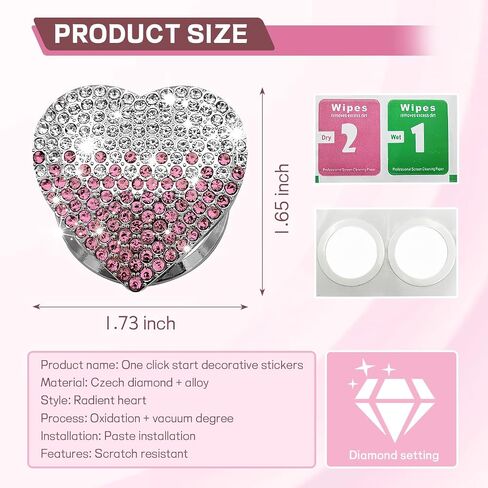 Bling Car Engine Start Button Cover, Cute Heart Shape Diamond Ignition Button Cover Sticker, Sparkly Rhinestone Push to Start Button Decoration Decal for Women Girls (Gradient Blue) in Saudi Arabia