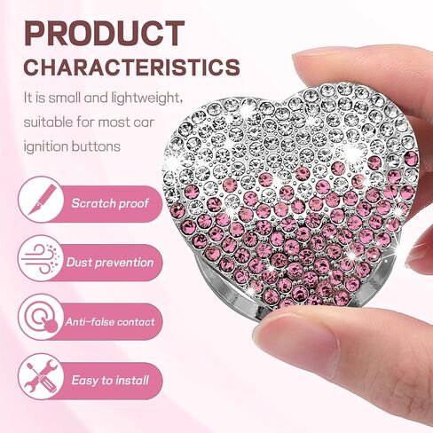 Bling Car Engine Start Button Cover, Cute Heart Shape Diamond Ignition Button Cover Sticker, Sparkly Rhinestone Push to Start Button Decoration Decal for Women Girls (Gradient Blue) in Saudi Arabia