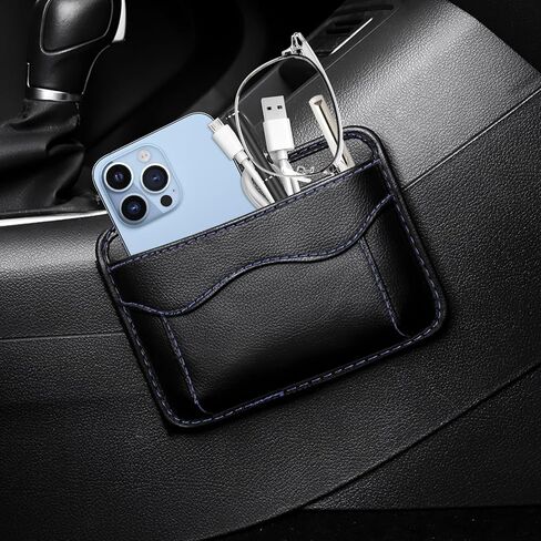 Car Side Pocket Organizer, Mini Leather Car Seat Storage Bag, Auto Document Card Cell Phone Sunglasses Holder Tray Pouch, Universal for Auto Seat Door Window Console in Kuwait