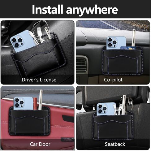 Car Side Pocket Organizer, Mini Leather Car Seat Storage Bag, Auto Document Card Cell Phone Sunglasses Holder Tray Pouch, Universal for Auto Seat Door Window Console in Kuwait