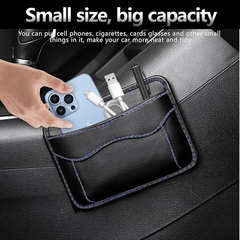 Car Side Pocket Organizer, Mini Leather Car Seat Storage Bag, Auto Document Card Cell Phone Sunglasses Holder Tray Pouch, Universal for Auto Seat Door Window Console in Kuwait