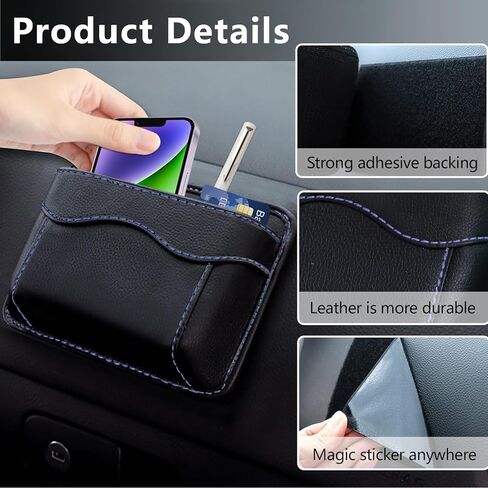 Car Side Pocket Organizer, Mini Leather Car Seat Storage Bag, Auto Document Card Cell Phone Sunglasses Holder Tray Pouch, Universal for Auto Seat Door Window Console in Kuwait