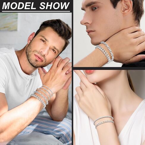 5PCS Stainless Steel Bracelets for Men, Silver Gold Black Sturdy Cuban Link Box Rope Chain Paperclip Figaro Bracelet for Women Men Jewelry Set in Saudi Arabia
