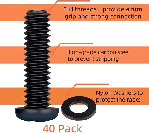 40 Pack M6 x 16mm Rack Mount Cage Nuts, Screws and washers for Rack Mount Server Cabinet, Server Shelves, Routers, Server Racks and Audio Server Console,Rack Mount Screws and Square Insert Nuts in Saudi Arabia