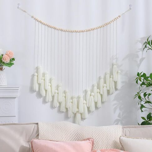 Boho Macrame Wall Hanging Decor Khaki & Beige Tassels Garland Wall Hanging with Wooden Beads for Boys Nursery Bedroom Gift Party Living Room Neutral Home Decor Aesthetic in Saudi Arabia