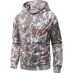 Flygo Mens Camo Hoodie Maple Leaf Print Witshirt Shirtshirt كبير الحجم ضخم طويل الأكمام هوديز أزياء الأزياء