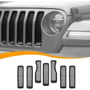 Hoolcar Front Grill Insert Cover Trim Kit Front Honeycomb Grille Cover Guard Compatible with Jeep Wrangler JL JLU 2018-2023, Exterior Accessories, Black, 7 PCs