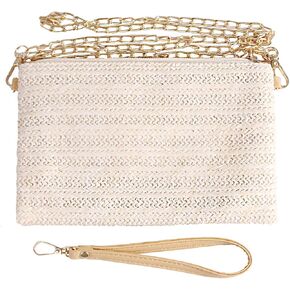 Eiyye Straw Clutch Purse Womens Handbag Boho Summer Beach Purse Wristlet Wallets with Zipper Chains(off white)