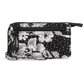 Vera Bradley Cotton Collegiate Front Zip Wristlet with RFID Protection (Multiple Teams Available), Black/White Rain Garden