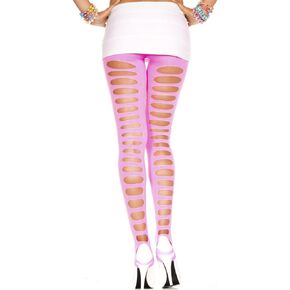 Big Hole Spandex Opaque Stirrup Leggings Rave Neon Glowing in the Dark, Neon Pink