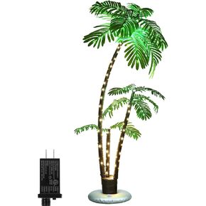 HEOMU 6FT Lighted Palm Tree, 3-Trunks Artificial Tree with LED Lights, Outdoor Simulation Tropical Fake Plant for Patio Beach Pool Backyard Garden Party Christmas Decoration