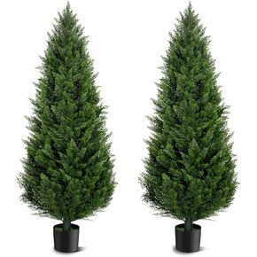 4FT Artificial Topiary Cedar Trees Outdoor Set of 2 Faux Pine Potted Plants 48'' UV Resistant Long Lasting Evergreen Fake Cypress Shrubs for Home Front Porch Patio Decor