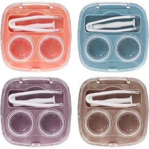 4Pcs Flip Contact Lenses Case Cute Contact Lens Case with Tweezers Remover Tool Portable Contacts Lens Soak Storage Container Kit for Travel & Home(Purple, Orange, Beige, Blue)
